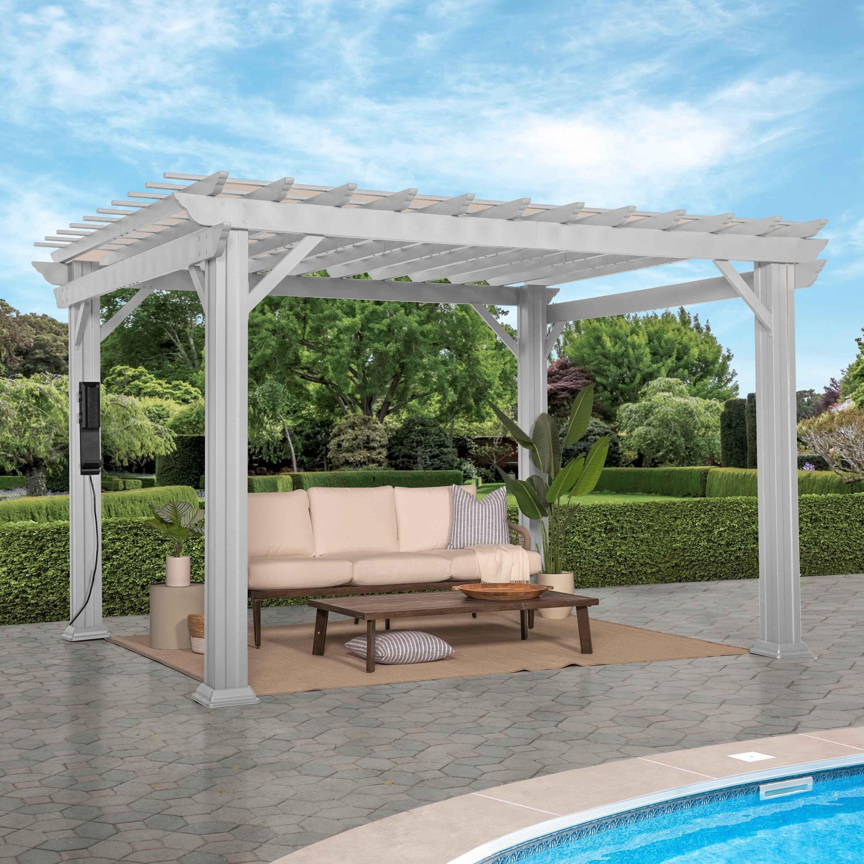 Backyard Discovery 12x10 Hawthorne Traditional Steel Pergola With Sail Shade Soft Canopy.