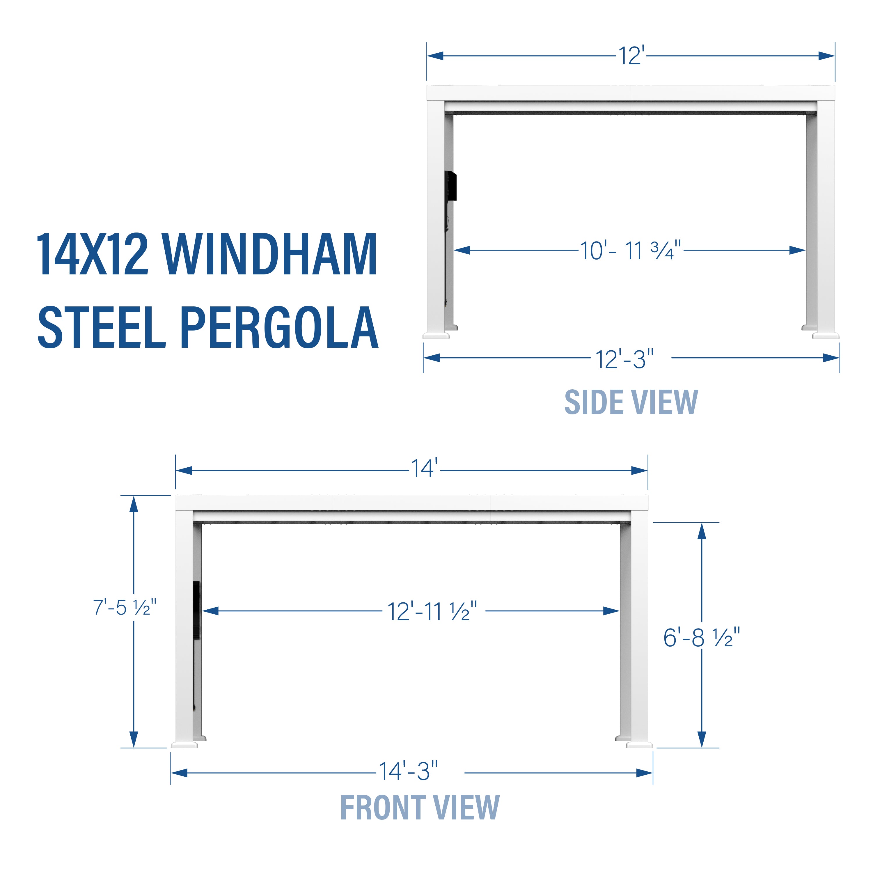 14x12 Windham Modern Steel Pergola With Sail Shade Soft Canopy Diagram
