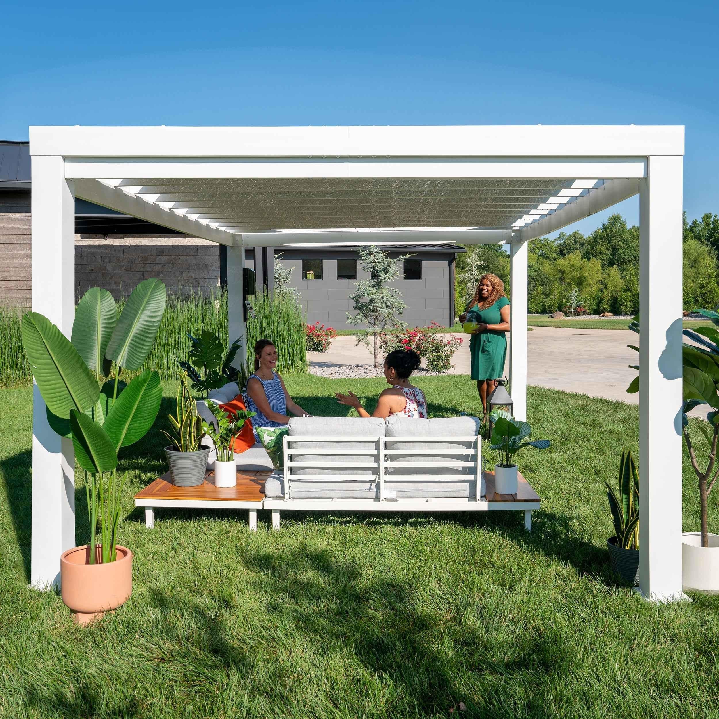 Backyard Discovery 14x12 Windham Modern Steel Pergola With Sail Shade Soft Canopy.
