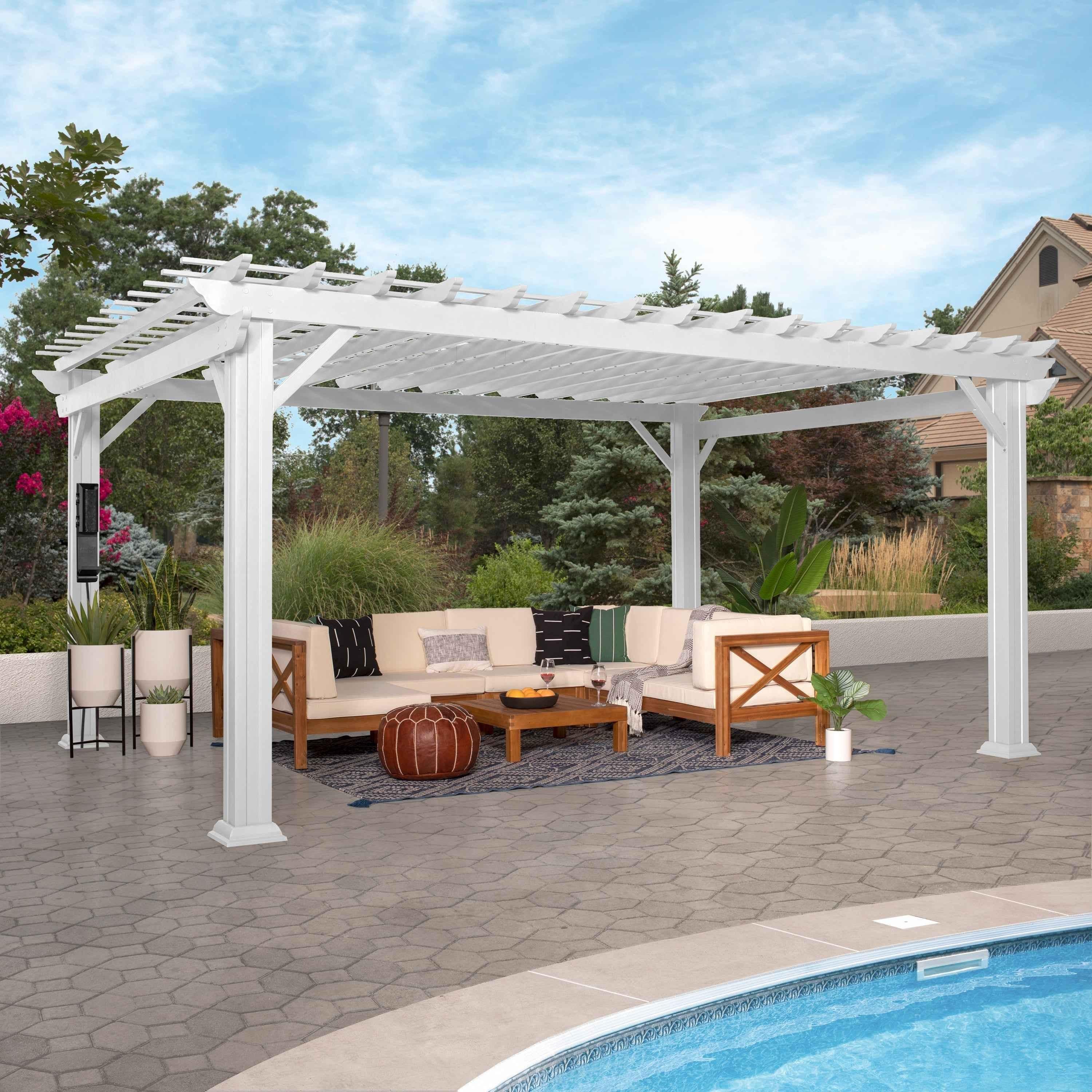 Backyard Discovery 16x12 Hawthorne Traditional Steel Pergola With Sail Shade Soft Canopy.
