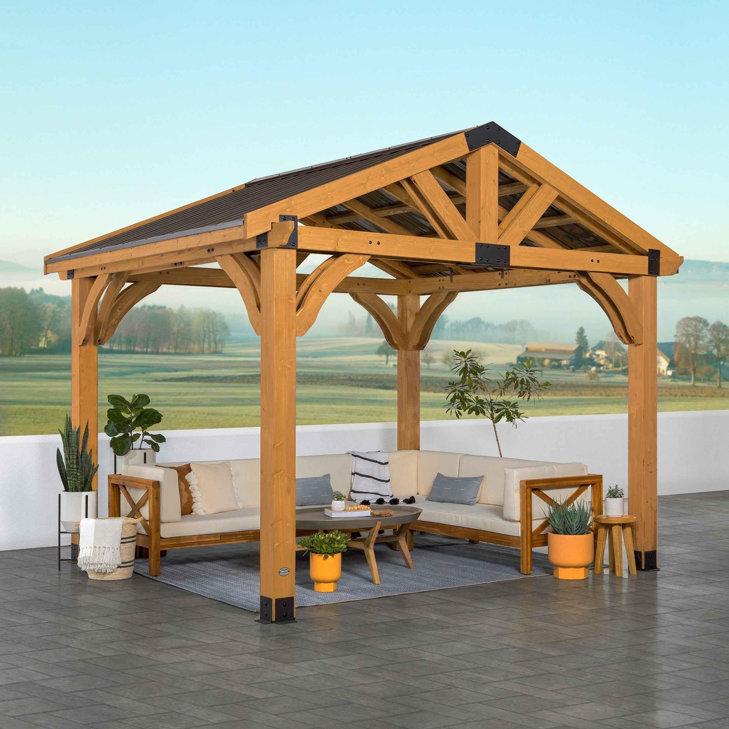 Backyard Discovery 12x10 Arlington Gazebo with Electric - Lt Brown.
