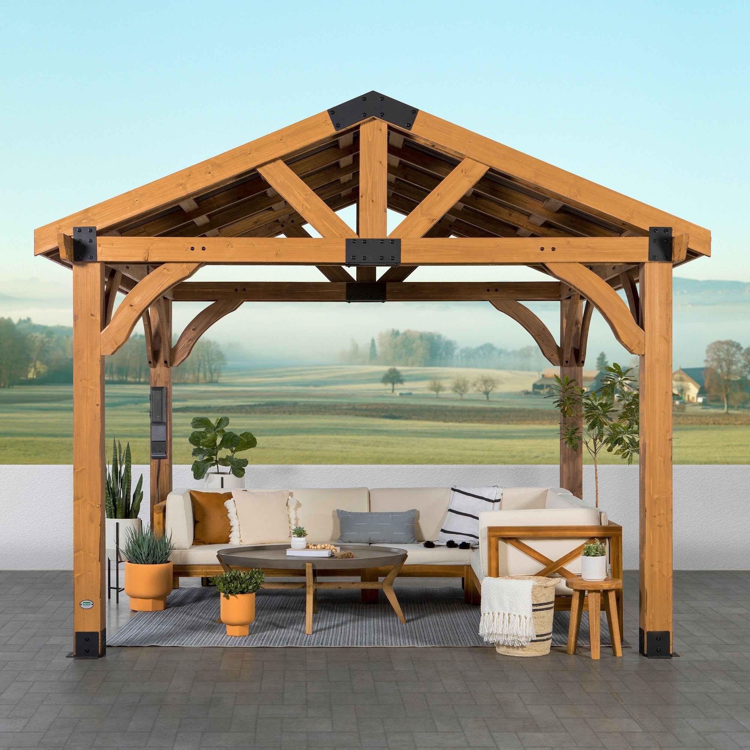 Backyard Discovery 12x10 Arlington Gazebo with Electric - Lt Brown.