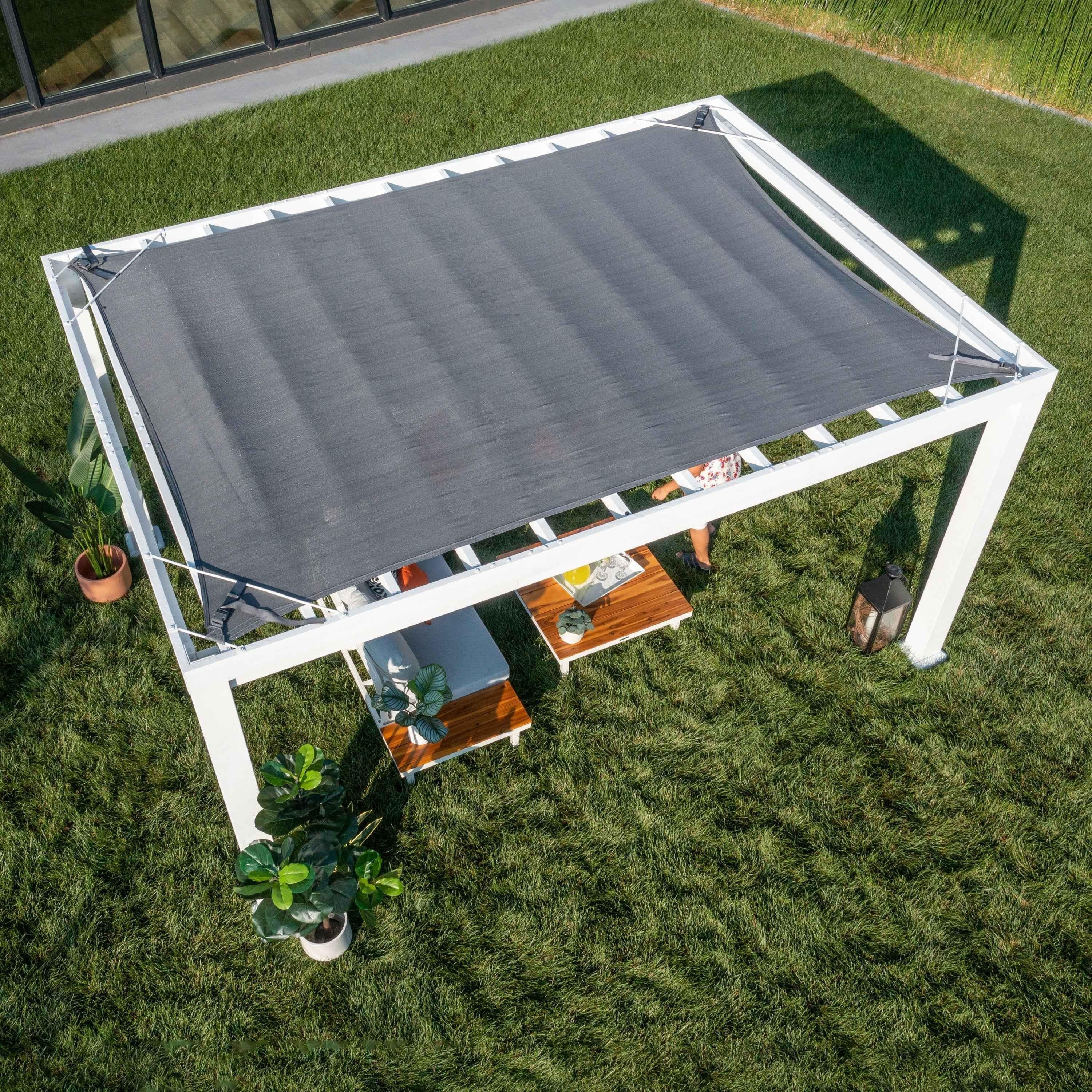 Backyard Discovery 14x12 Windham Modern Steel Pergola With Sail Shade Soft Canopy.