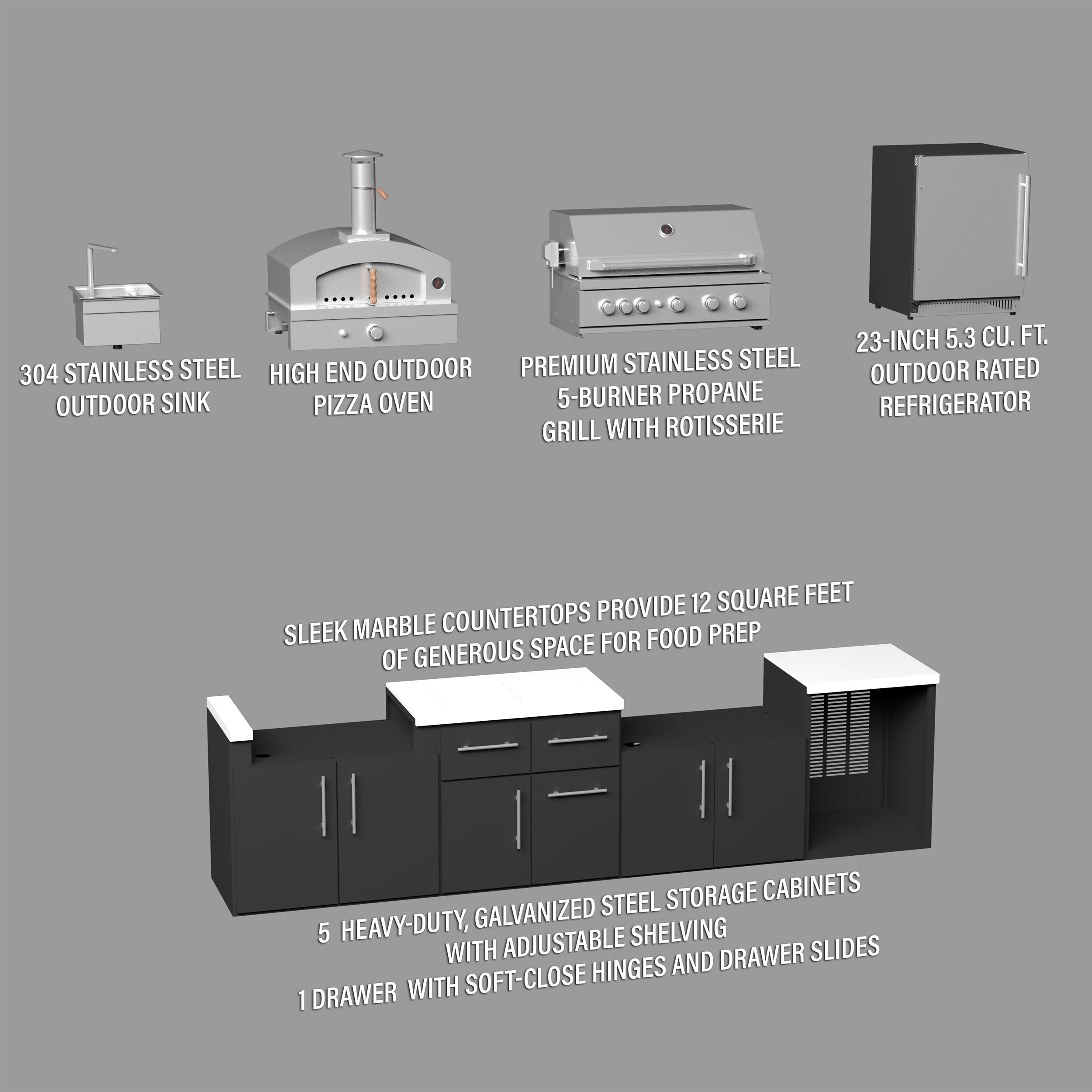 Emory 12' Galvanized Steel Outdoor Kitchen Exploded View