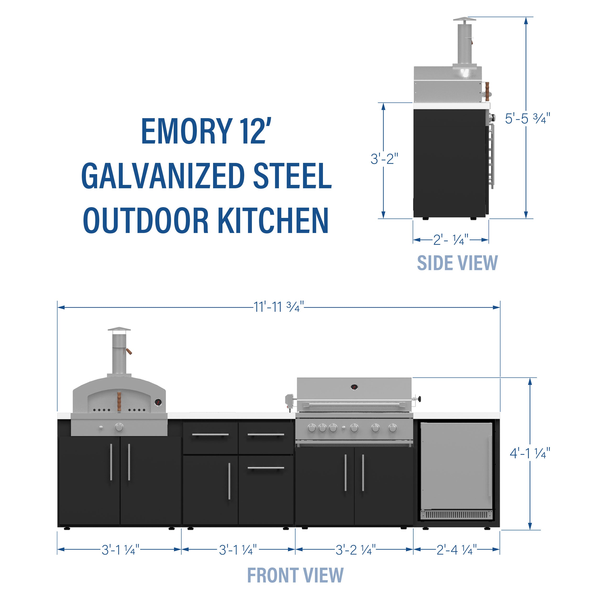Emory 12' Galvanized Steel Outdoor Kitchen Imperial Dimensions