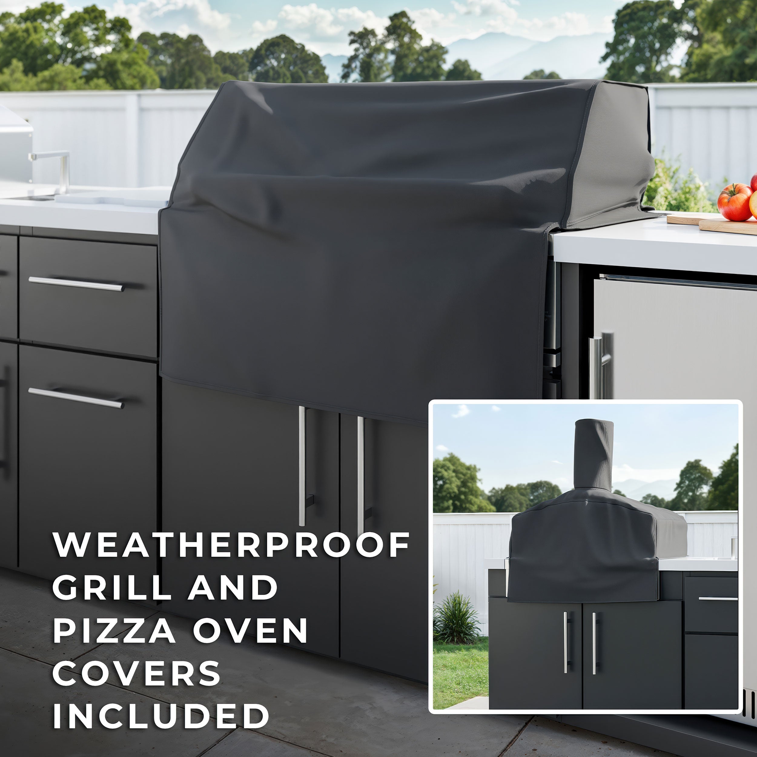 Emory 12' Galvanized Steel Outdoor Kitchen comes with weatherproof Grill and Pizza Covers
