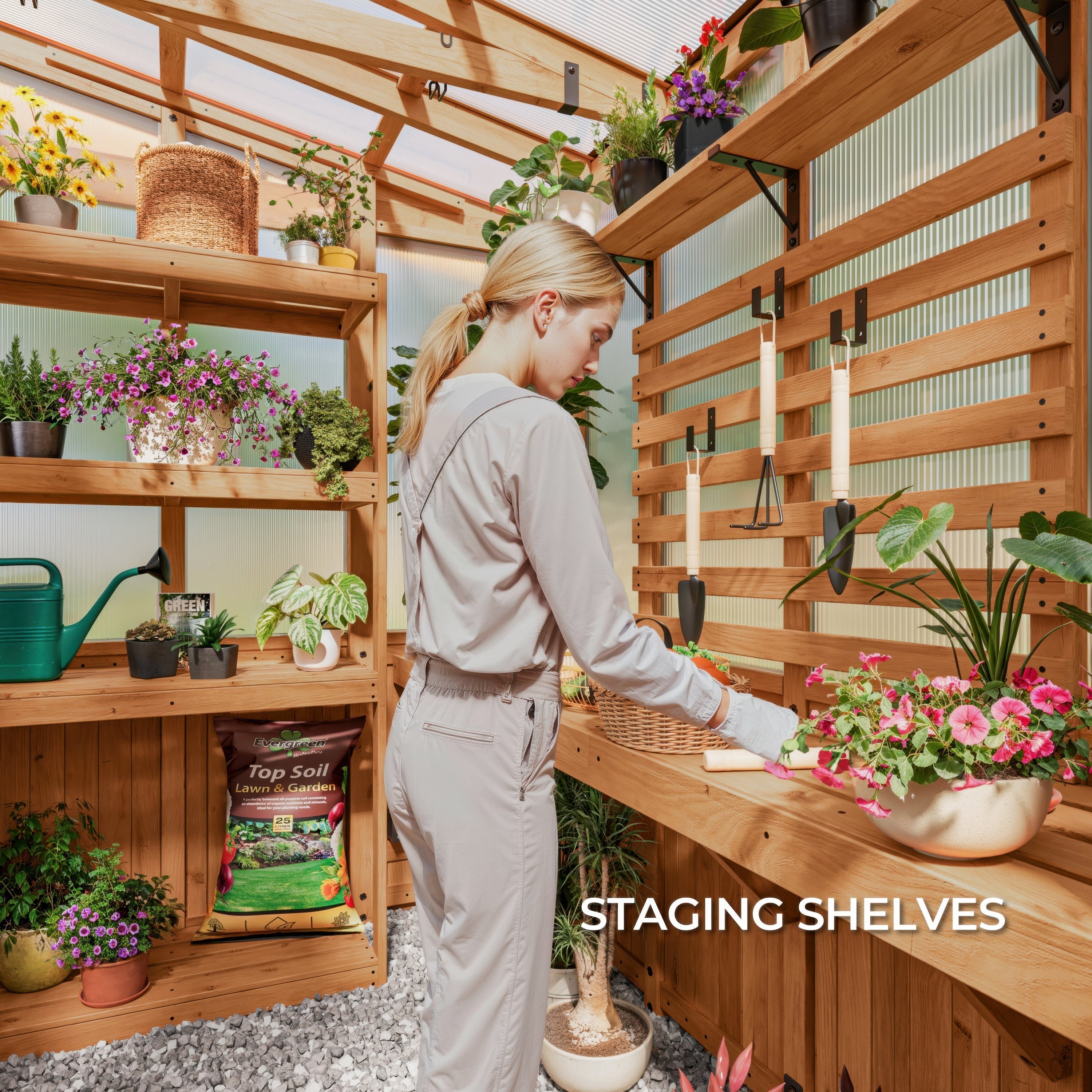 9x6 Poppy Greenhouse Staging Shelves