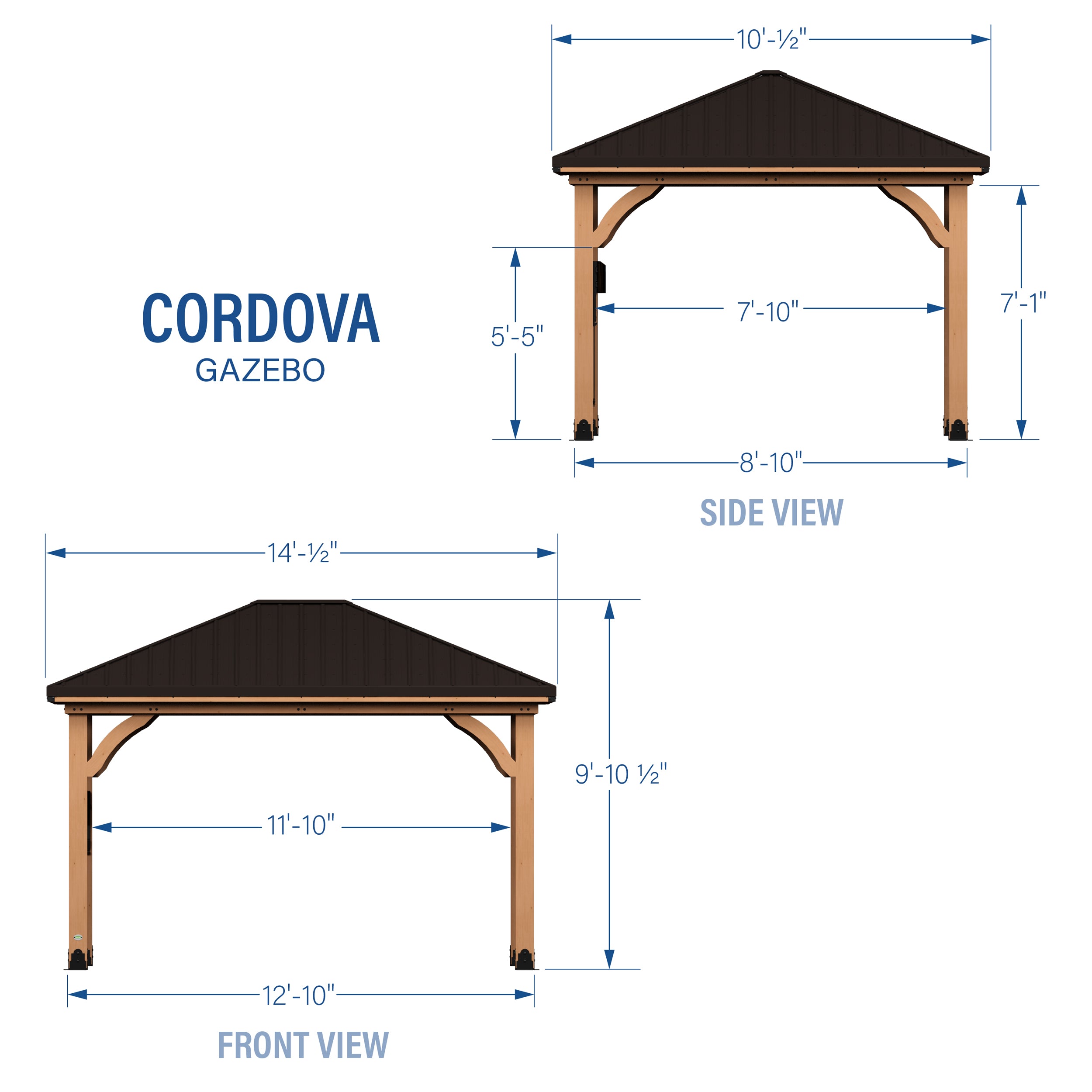 14x10 Cordova Gazebo Dimensions