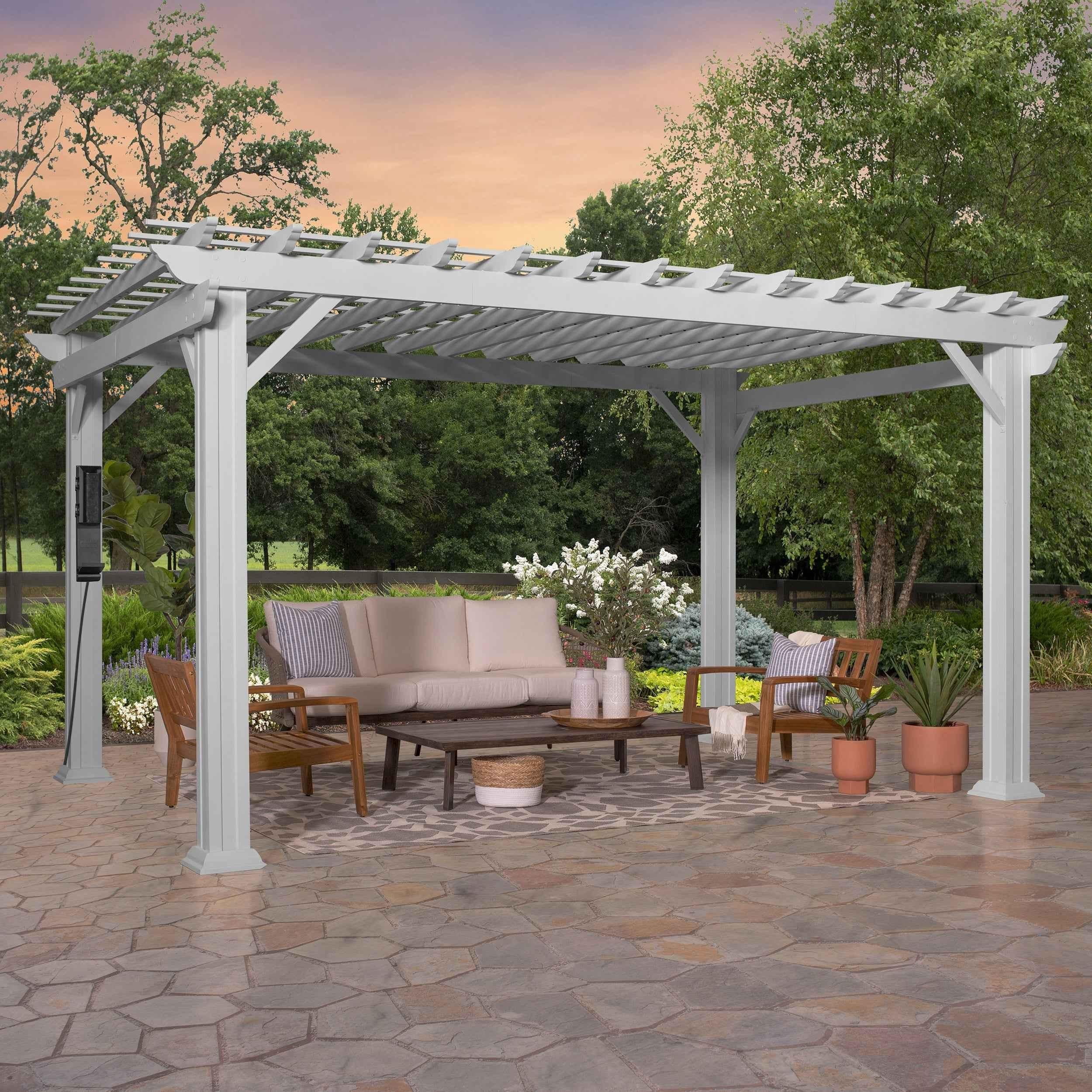 Backyard Discovery 14x10 Hawthorne Traditional Steel Pergola With Sail Shade Soft Canopy.
