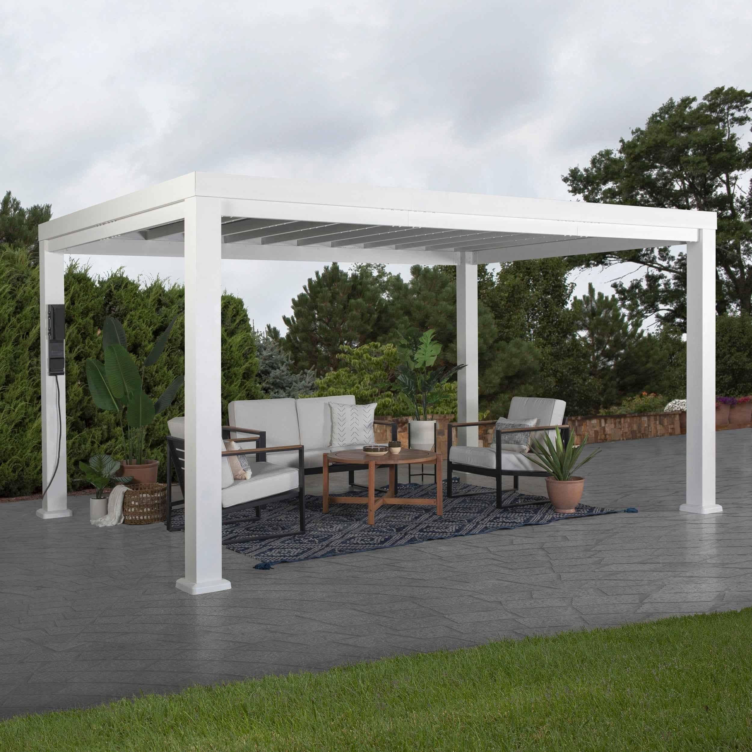 Backyard Discovery 14x10 Windham Modern Steel Pergola With Sail Shade Soft Canopy.