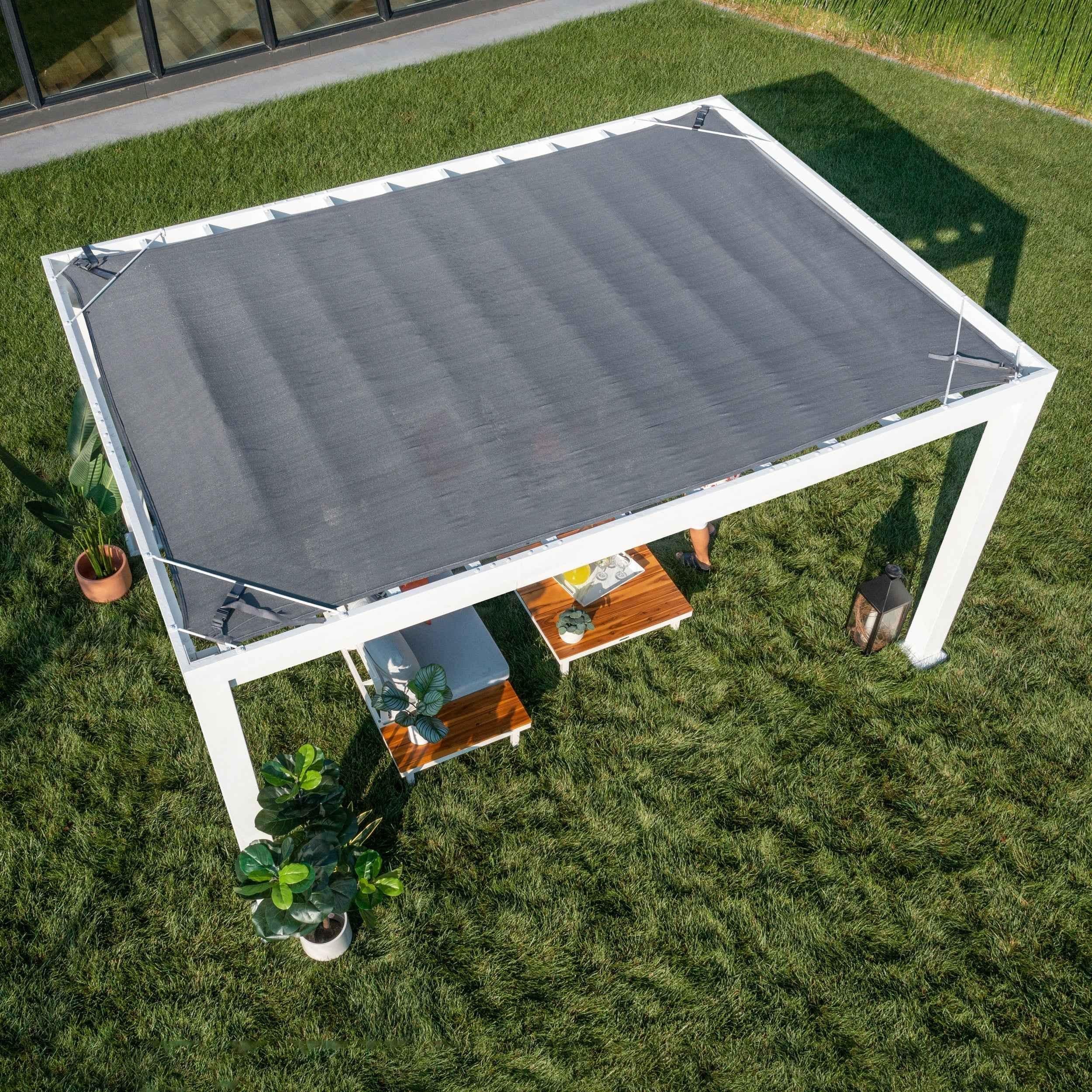 Backyard Discovery 14x10 Windham Modern Steel Pergola With Sail Shade Soft Canopy.