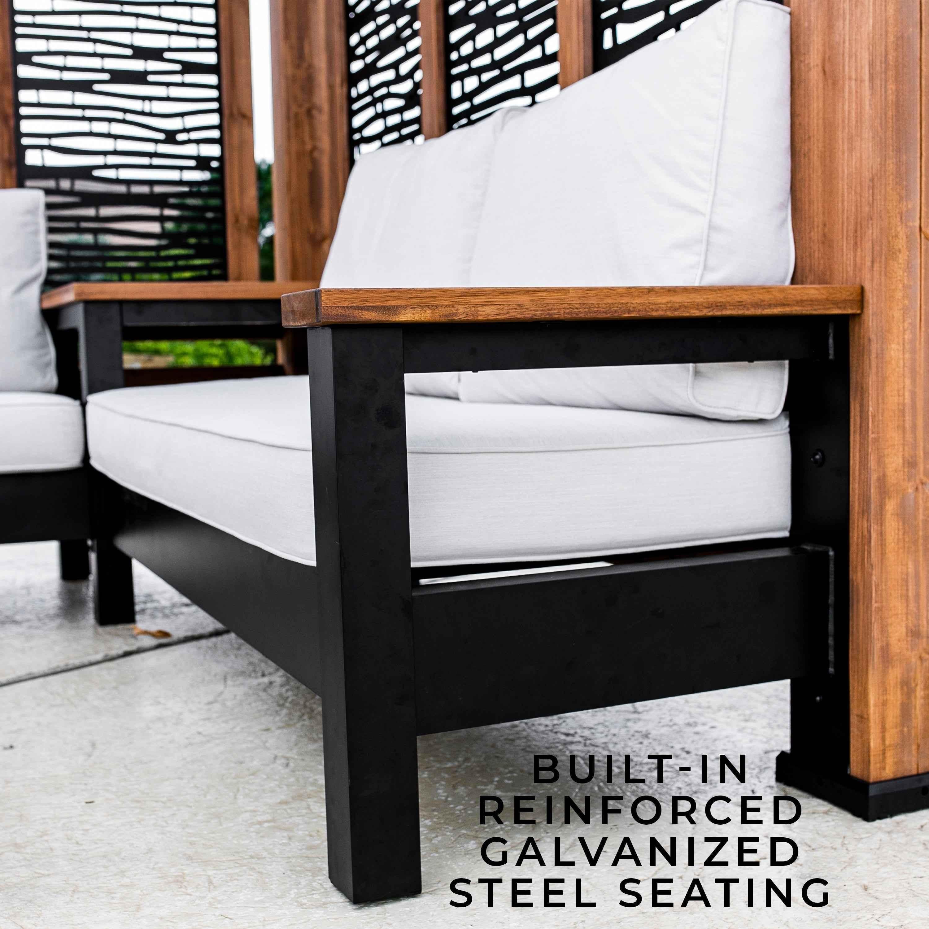 Backyard Discovery Tuscany Corner Pergola with Conversation Seating - Bamboo Panels.