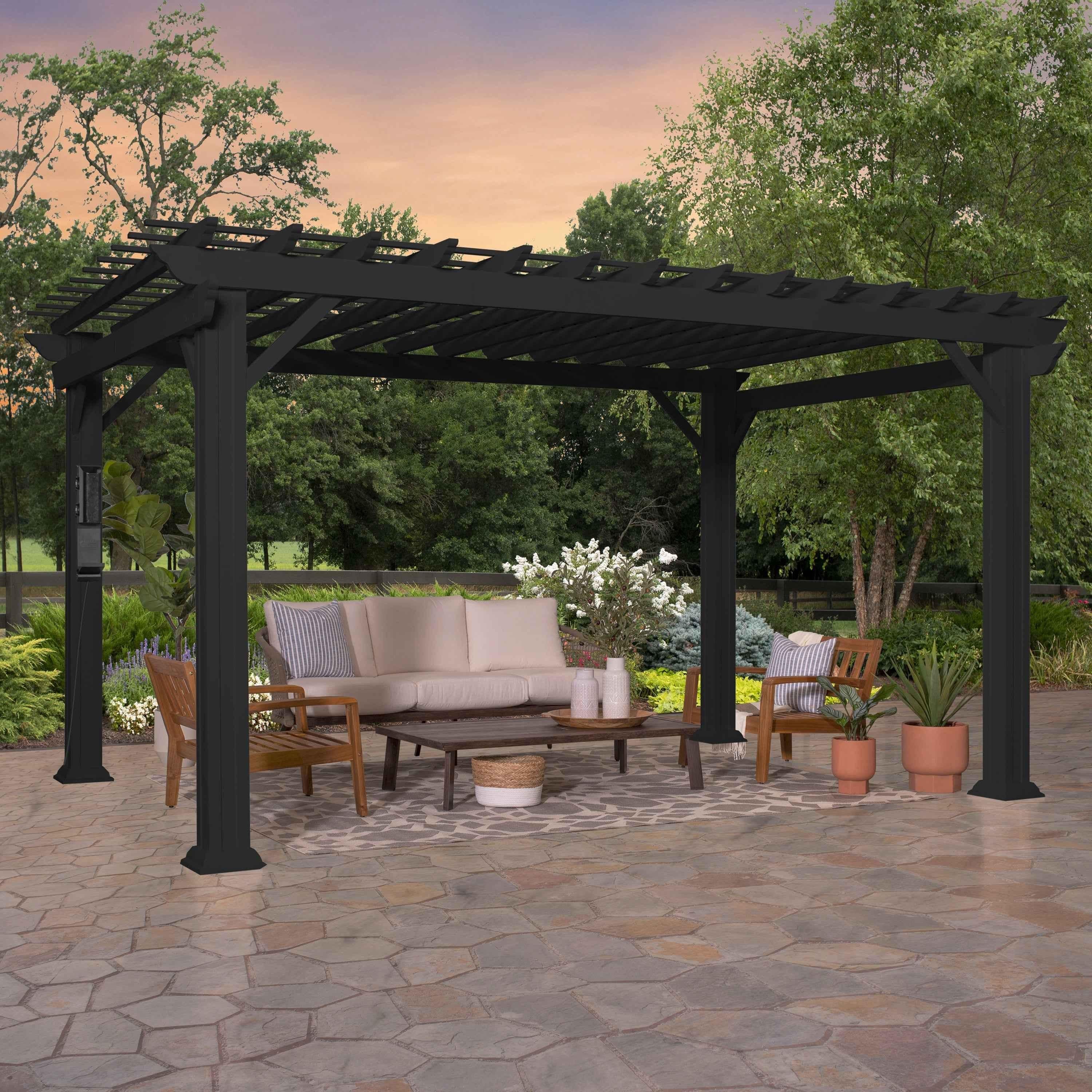 Backyard Discovery 14x10 Stratford Traditional Steel Pergola With Sail Shade Soft Canopy.