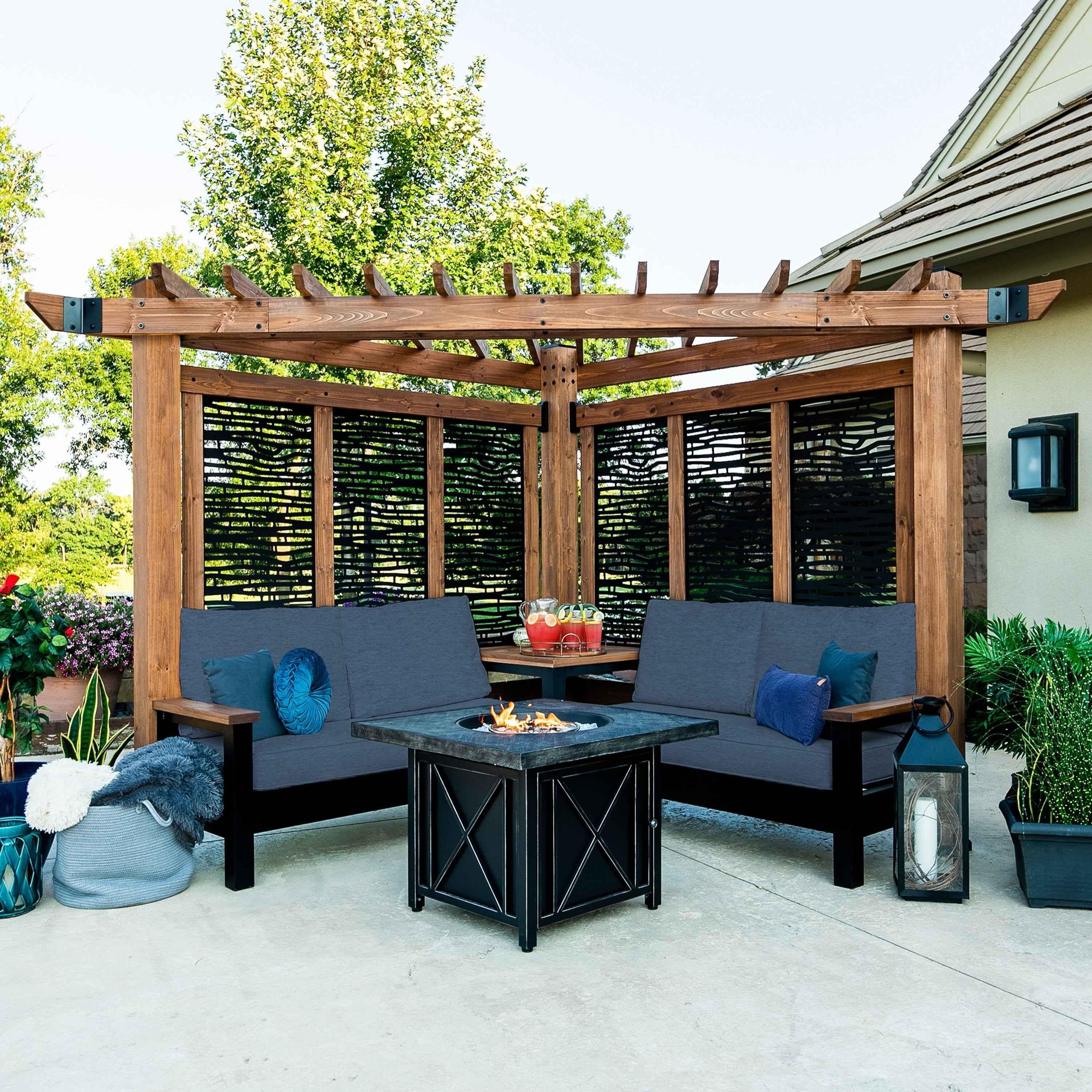 Backyard Discovery Tuscany Corner Pergola with Conversation Seating - Bamboo Panels.
