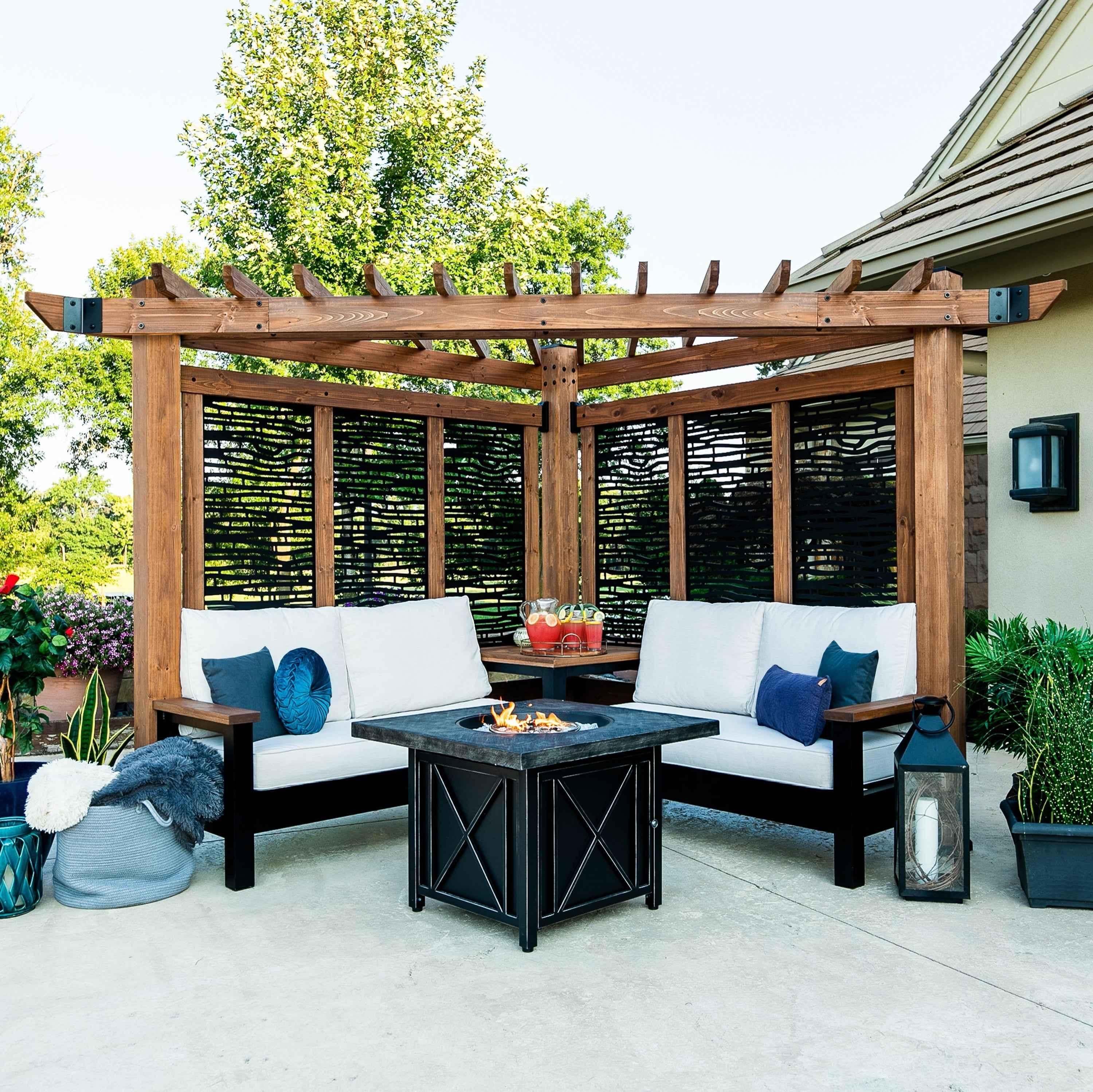 Backyard Discovery Tuscany Corner Pergola with Conversation Seating - Bamboo Panels.