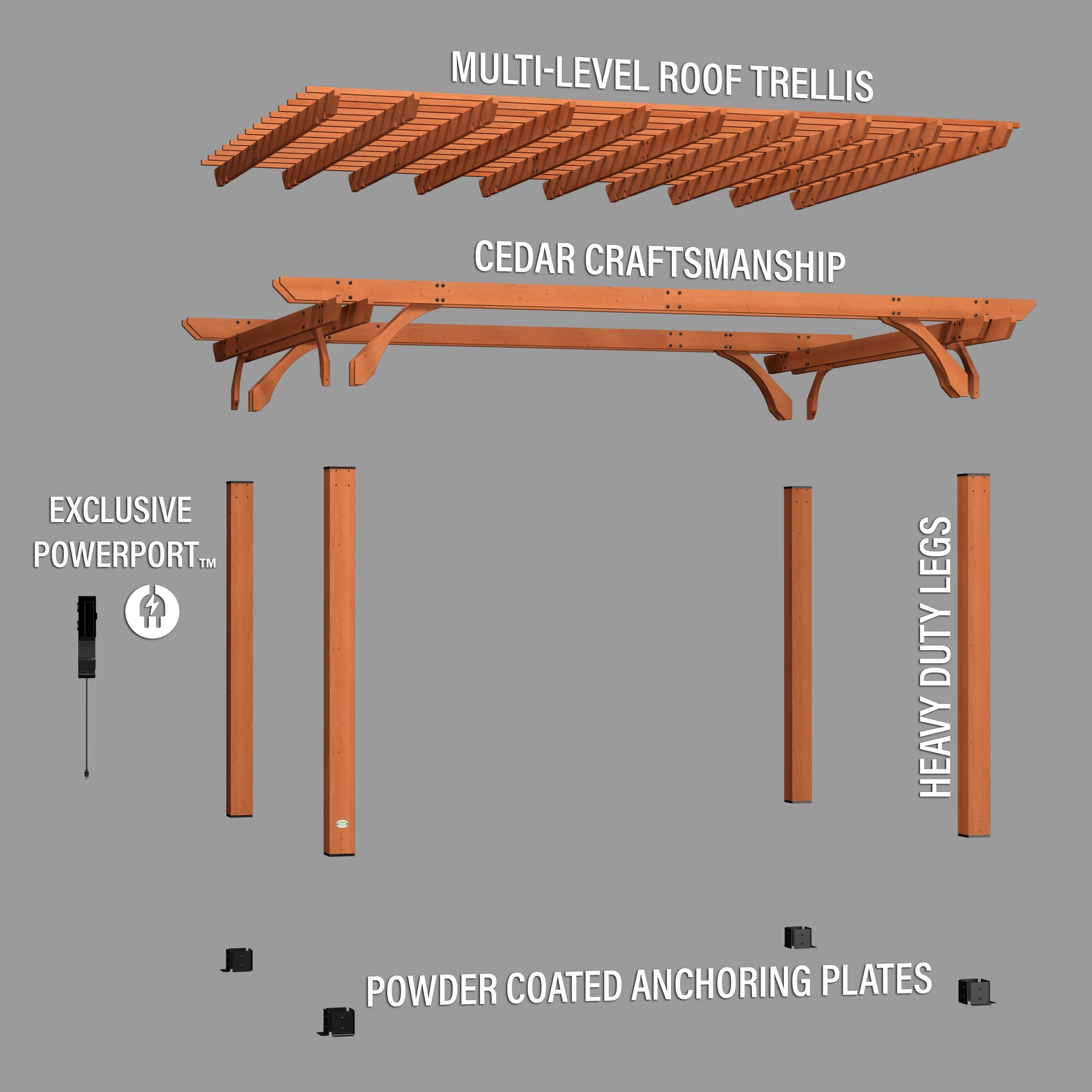 16x12 Beaumont Pergola Exploded View