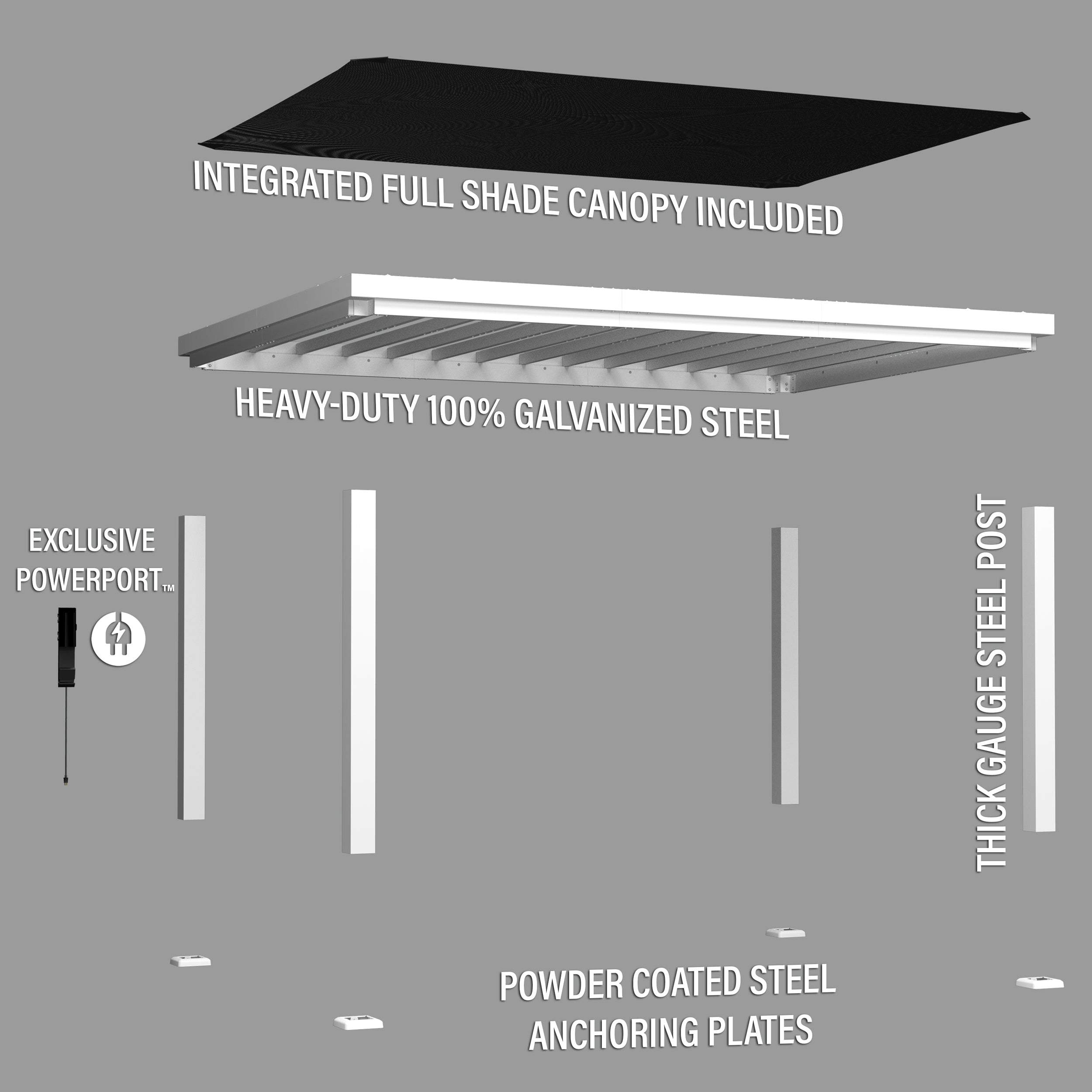 16x12 Windham Modern Steel Pergola Exploded View