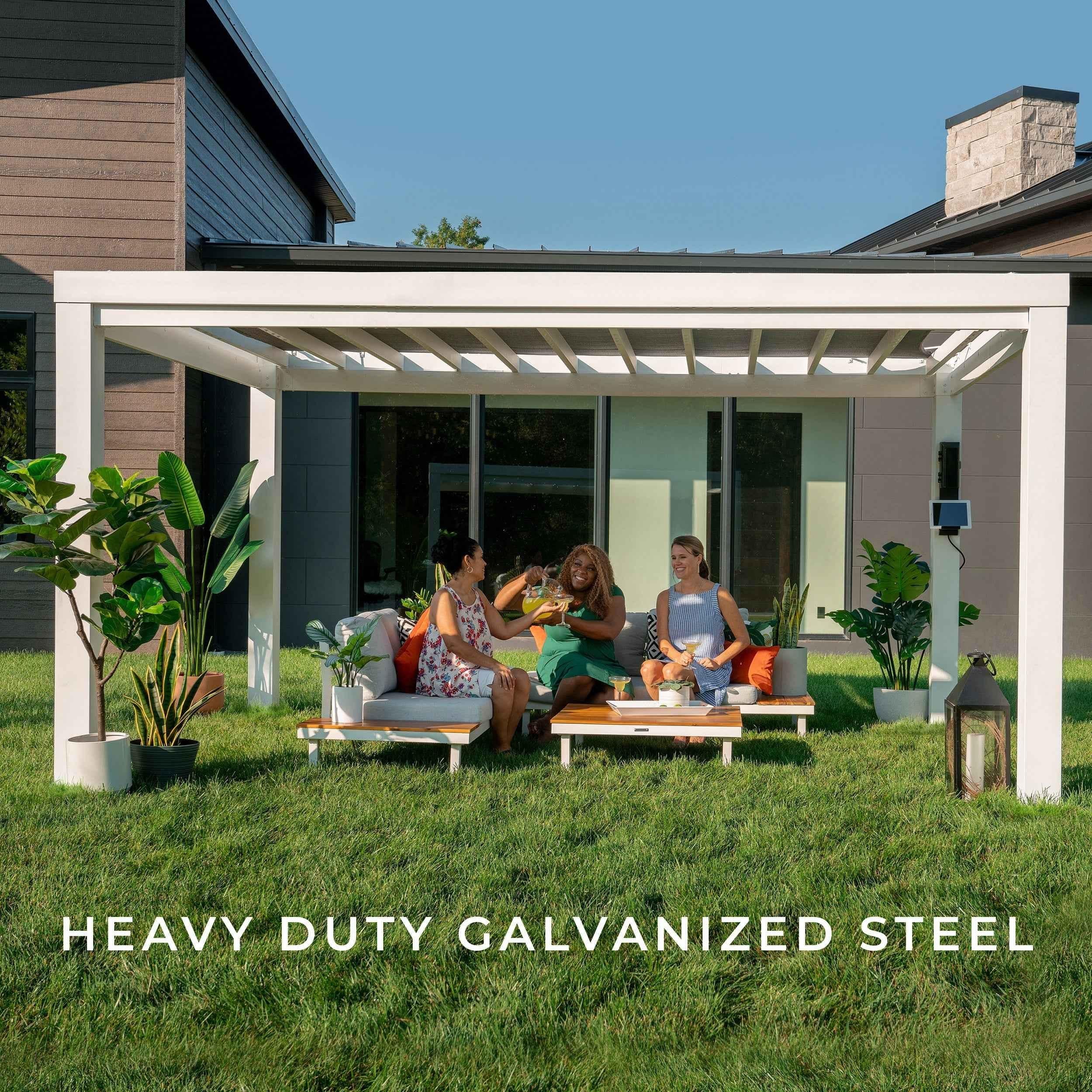 Backyard Discovery 14x12 Windham Modern Steel Pergola With Sail Shade Soft Canopy.