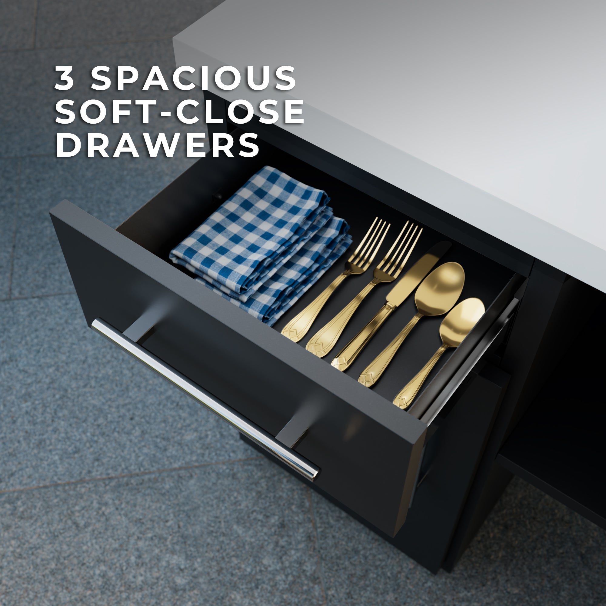 Lancaster Galley Outdoor Kitchen includes three drawers