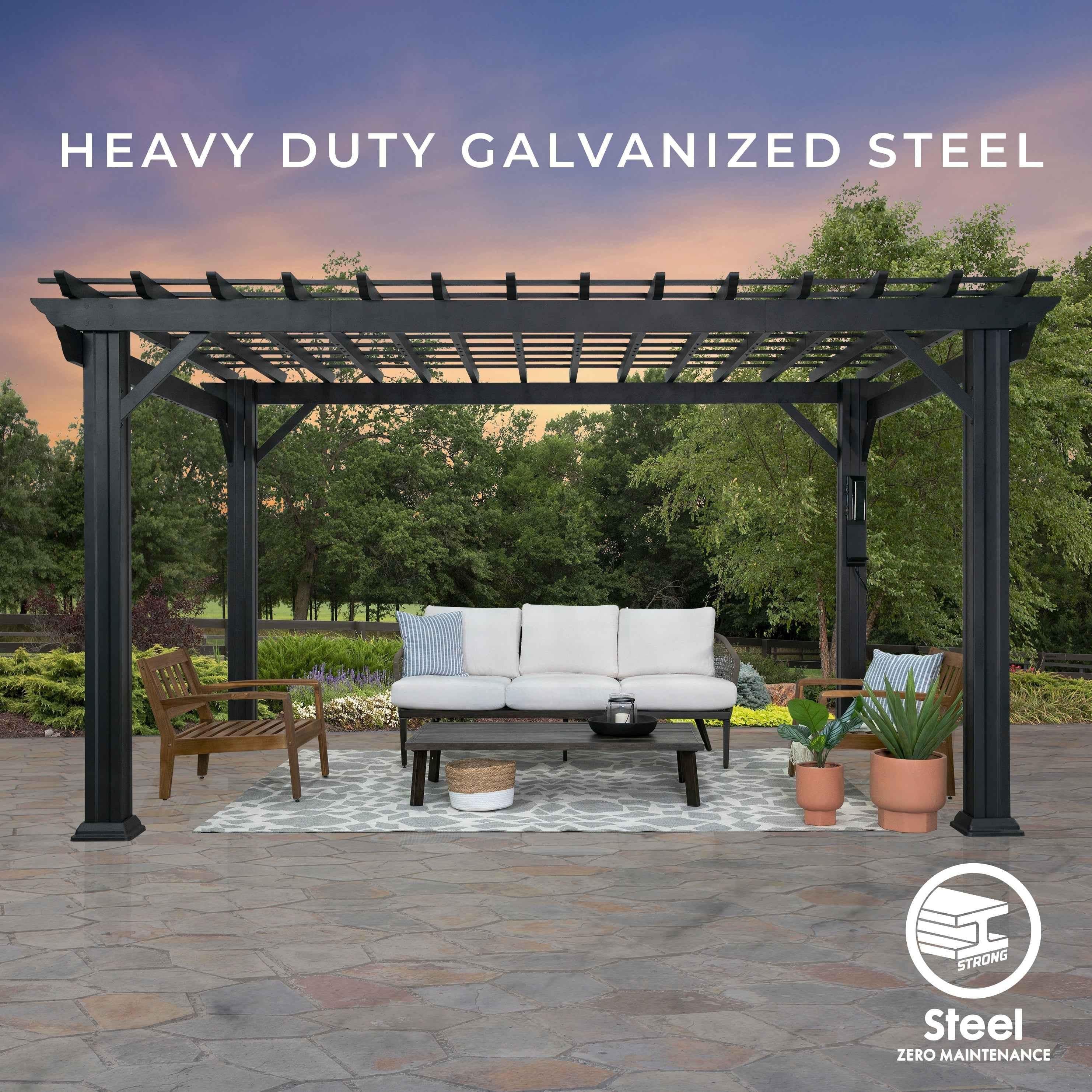 Backyard Discovery 12x10 Stratford Traditional Steel Pergola With Sail Shade Soft Canopy.