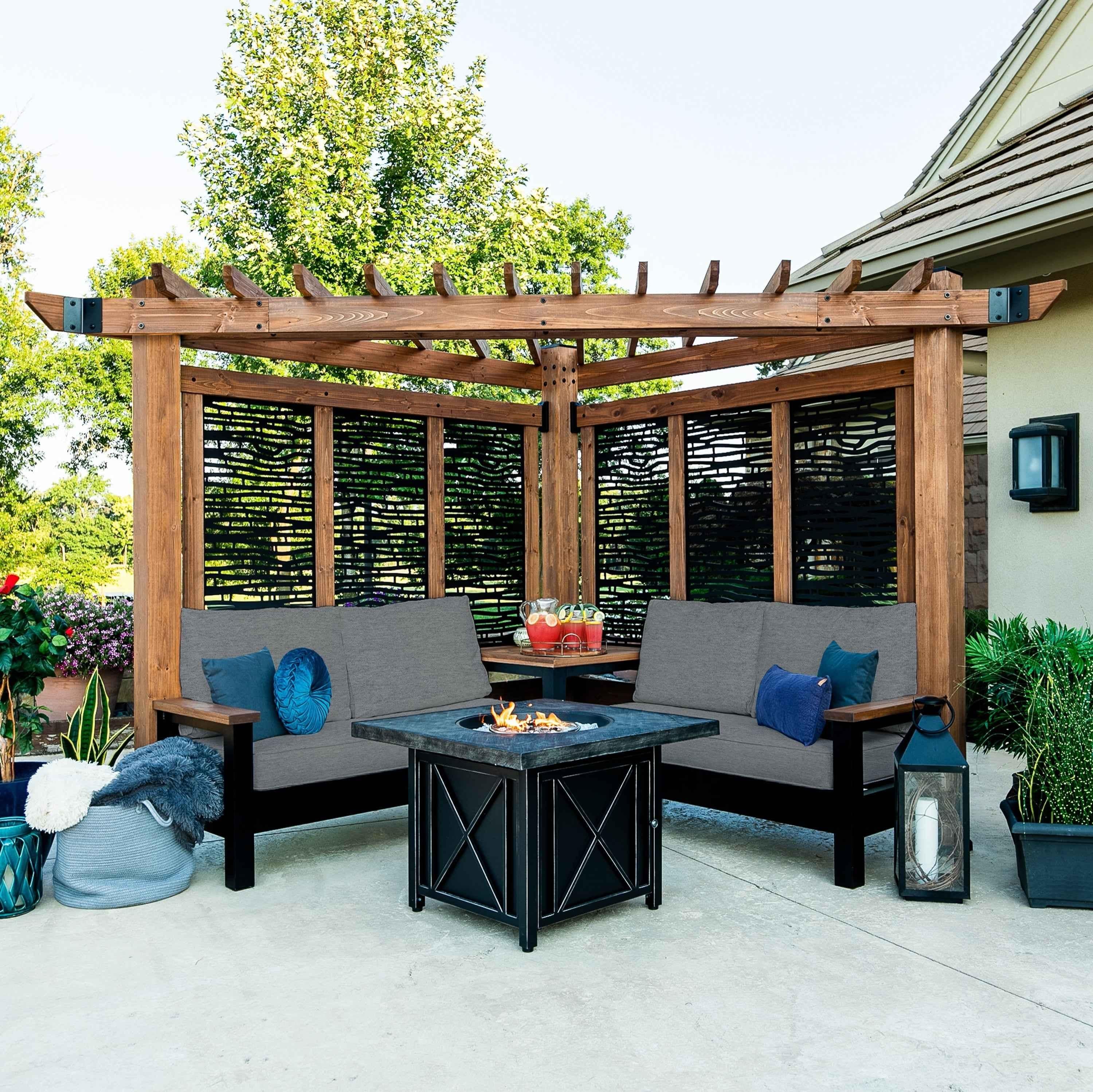 Backyard Discovery Tuscany Corner Pergola with Conversation Seating - Bamboo Panels.